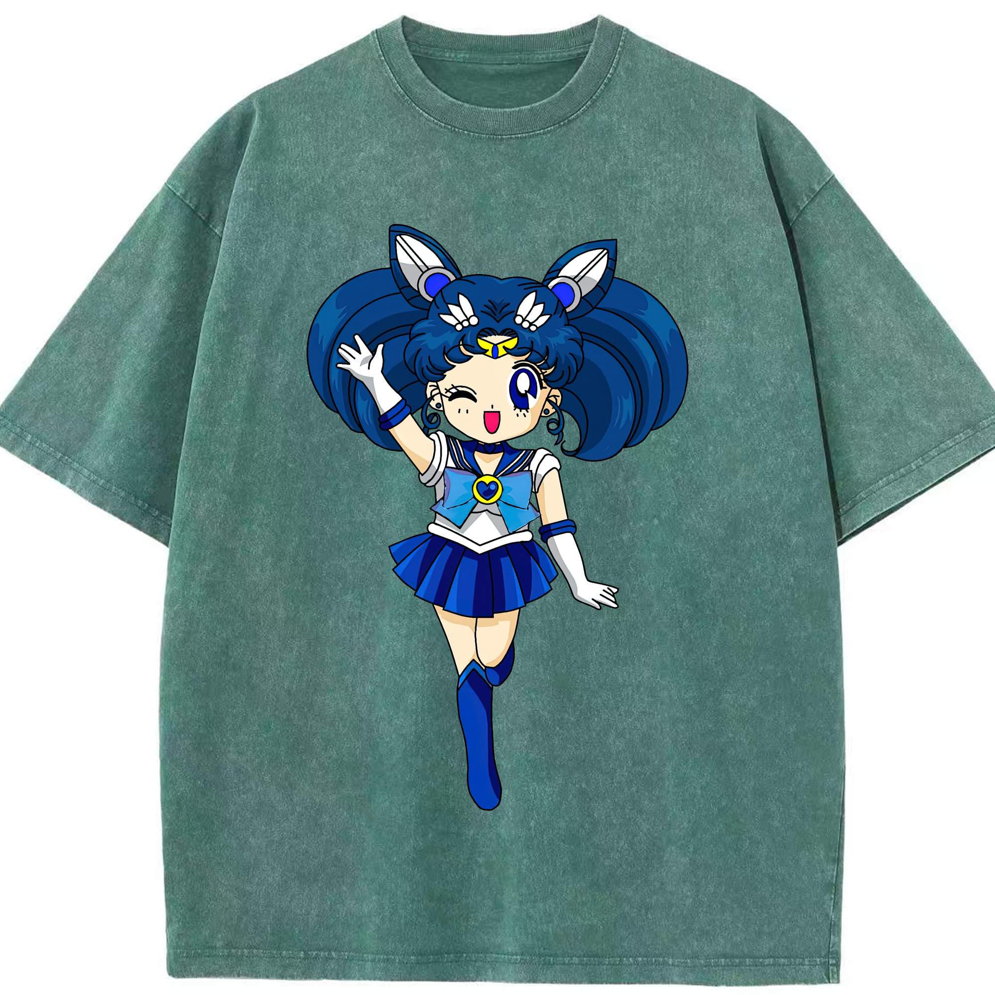（画像用） 美少女戦士セーラームーン 水野 亜美 みずの あみ Sailor Moon Mizuno Ami 綿100% ヴィンテージ風 半袖Tシャツ（フロントプリント）